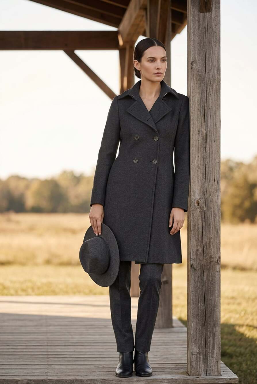 Theory Wool Blend Long Trench Coat Size P Charcoal Gray